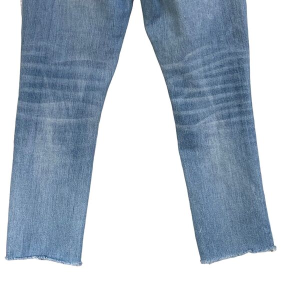 Madewell SZ 23 The High-Rise Slim Crop Boyjean Jeans Distressed Frayed Hems Blue - Picture 5 of 12